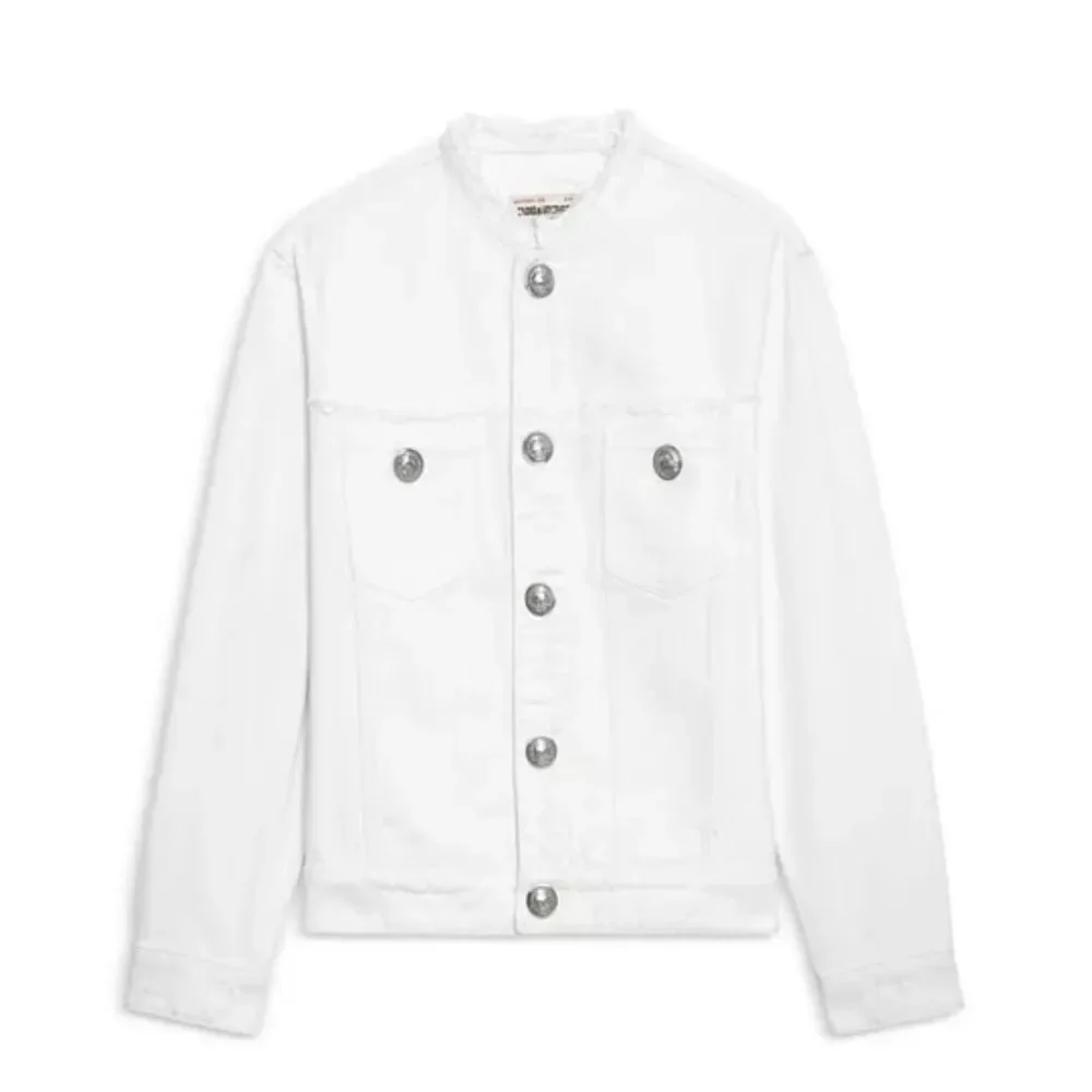 $398 Zadig & Voltaire Kaely Destroy Denim Jacket in White NWT small